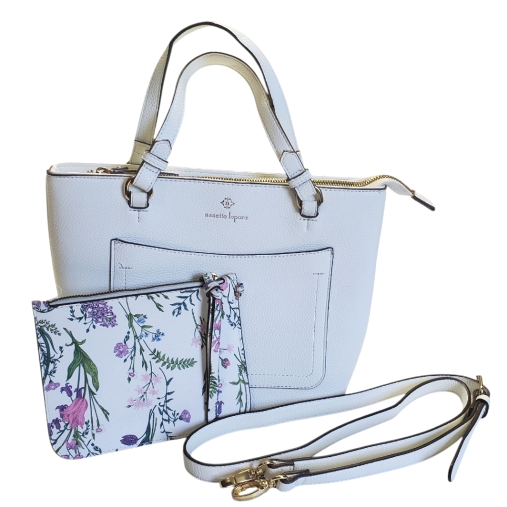Nanette Lepore White Tote with Floral Pouch